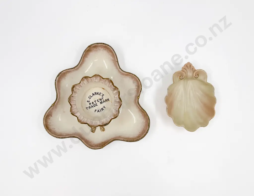 Doulton Burslem Advertising Dish together with Worcester Scallop Dish (Faults) Image 1++