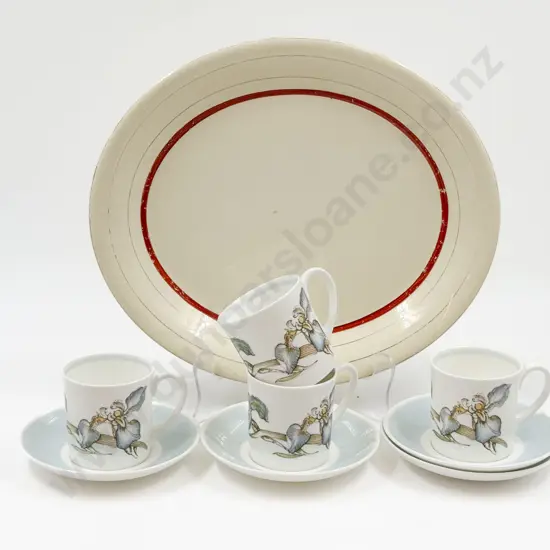 Four Wedgwood By Susie Cooper Cups/Saucers on Crown Lynn Ashet