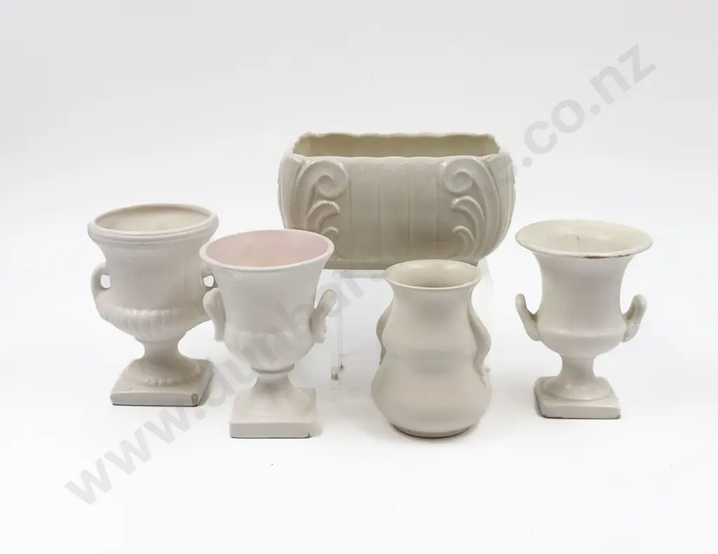Five Assorted White Glazed Pottery Vases Image 1++