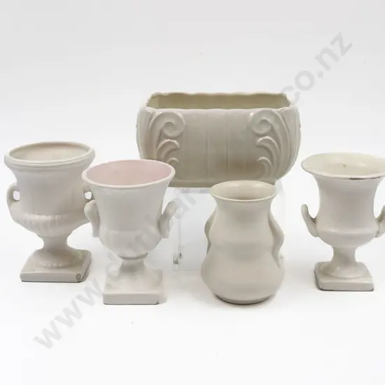 Five Assorted White Glazed Pottery Vases