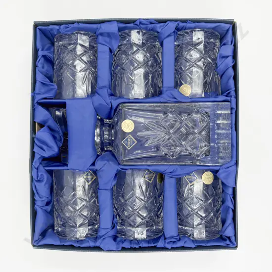 Bohemia Crystal Whisky Decanter & Six Tumbler Boxed Set
