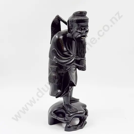 Large Chinese Ebonised Figure of Fisherman