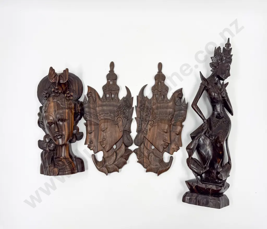 Thai Figure & Bust With Two Wall Hangings Image 1++