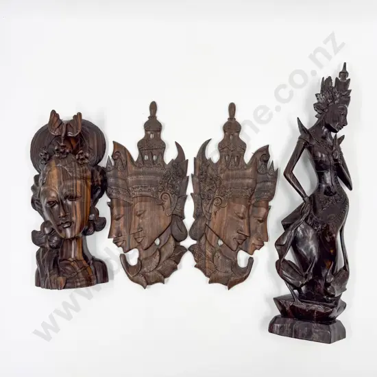 Thai Figure & Bust With Two Wall Hangings