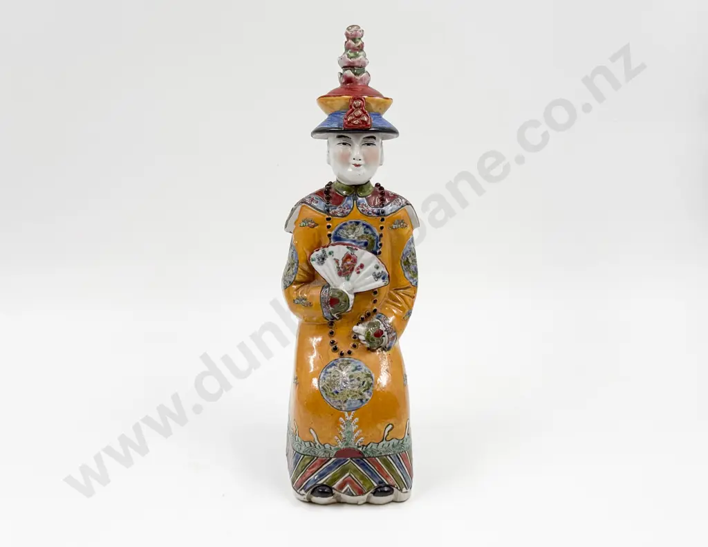 Chinese Polychrome Ceramic Seated Emperor Figure Image 1++