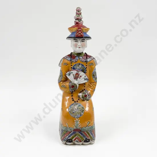 Chinese Polychrome Ceramic Seated Emperor Figure
