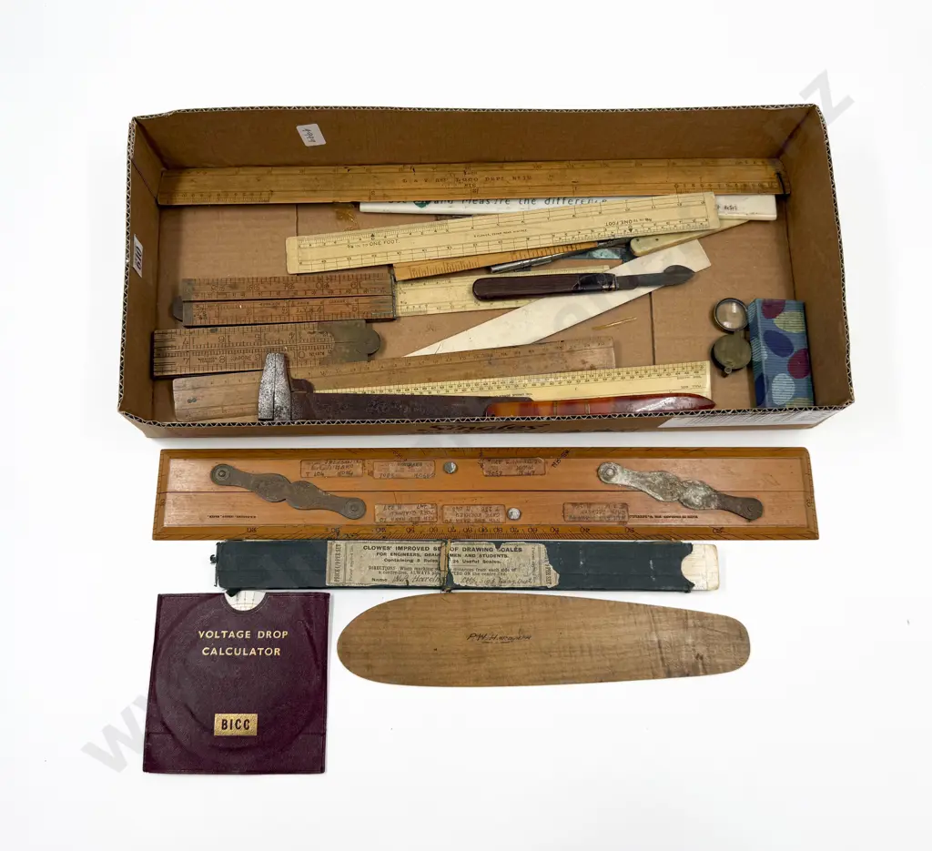 Box Assorted Vintage Measuring Implements Image 1++