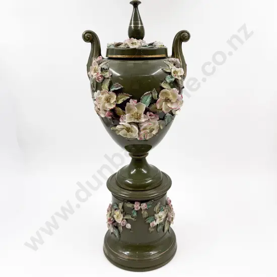 Large Floral Decorated Lidded Urn