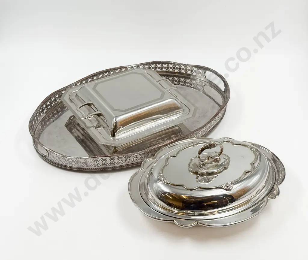 S/P Gallery Tray and Two Tureens Image 1++