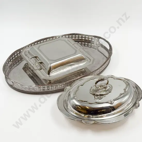 S/P Gallery Tray and Two Tureens