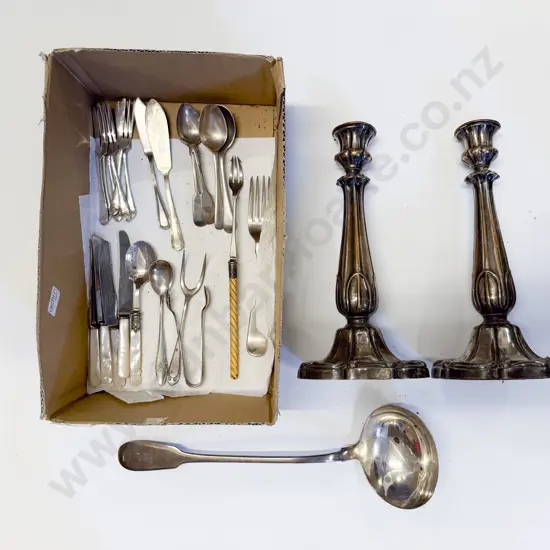 Qty of S/P Cutlery with Pair of Candlesticks