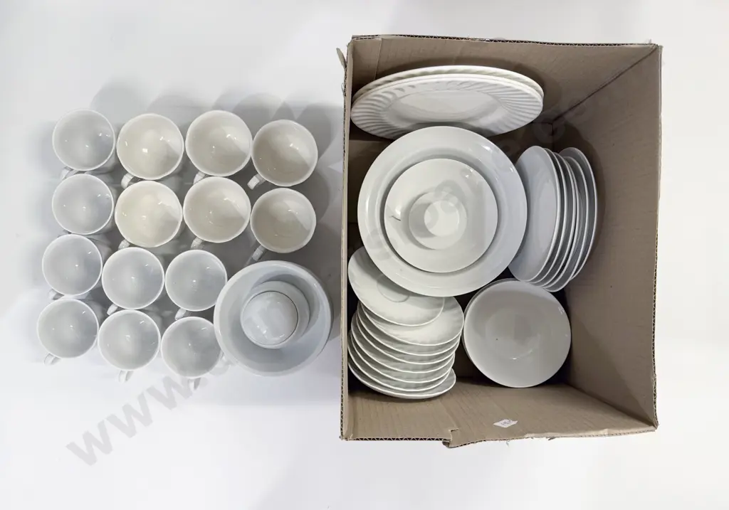 Boxed Quantity of Assorted White Crockery Image 1++