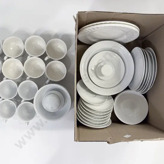 Boxed Quantity of Assorted White Crockery