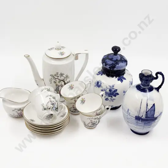 Royal Worcester Watteau Pattern Part Tea Set with RCD Lidded Vase and Ewer