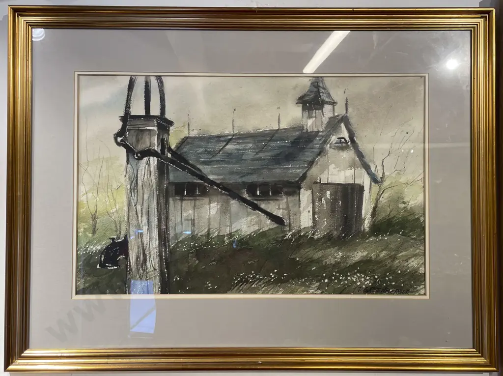 J. Greenberger - Cottage Scene - Mixed Media on Paper Image 1++
