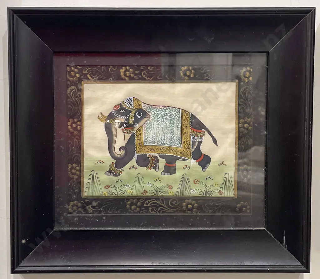 Indian Mughal Style Painting of An Elephant on Silk Image 1++