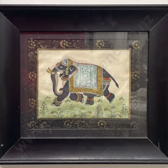 Indian Mughal Style Painting of An Elephant on Silk