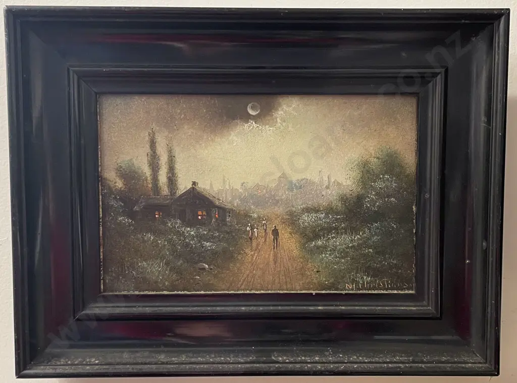 N.H. Christianson - Untitled Street Scene - Oil on Card Image 1++