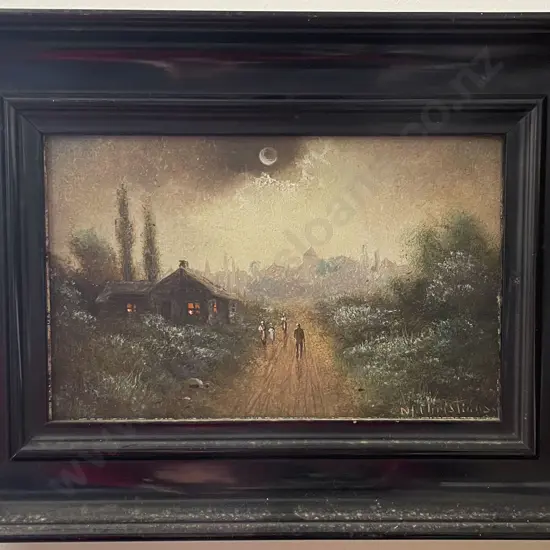 N.H. Christianson - Untitled Street Scene - Oil on Card