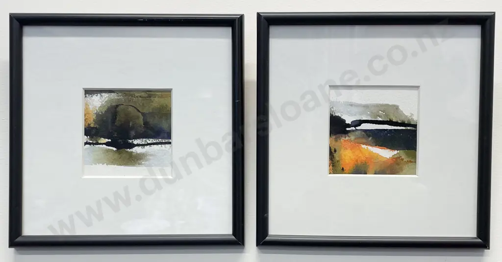 Judy Sanders - Pair of Small Landscapes - Watercolour & Ink on Paper Image 1++