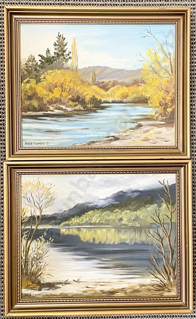 Rose Turner - "Greenstone Lake" & "Lake Taupo" - Oil on Board Image 1++