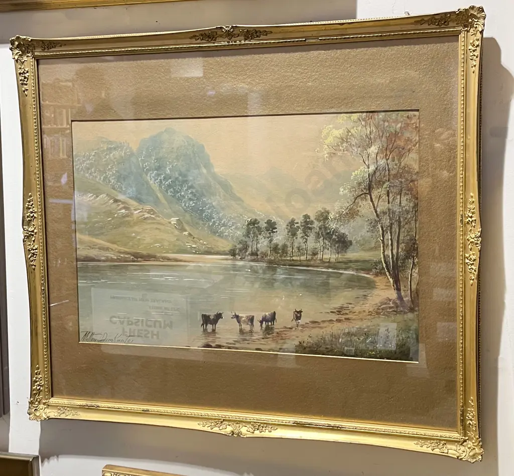 Milton Drinkwater - Riverside Scene with Cattle - Watercolour Image 1++