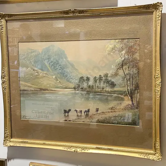Milton Drinkwater - Riverside Scene with Cattle - Watercolour