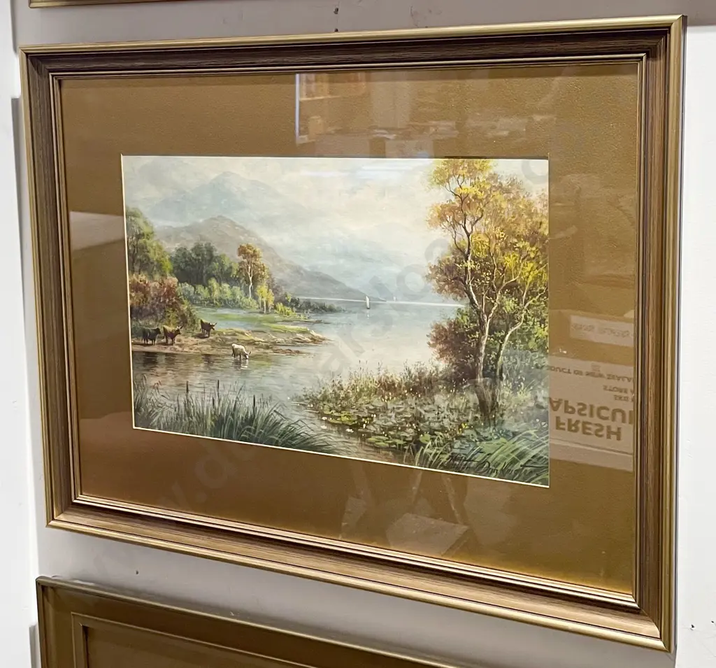 Milton Drinkwater - Riverside Scene with Cattle - Watercolour Image 1++