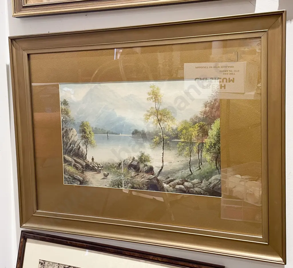 Milton Drinkwater - Riverside Scene with Sheep - Watercolour Image 1++