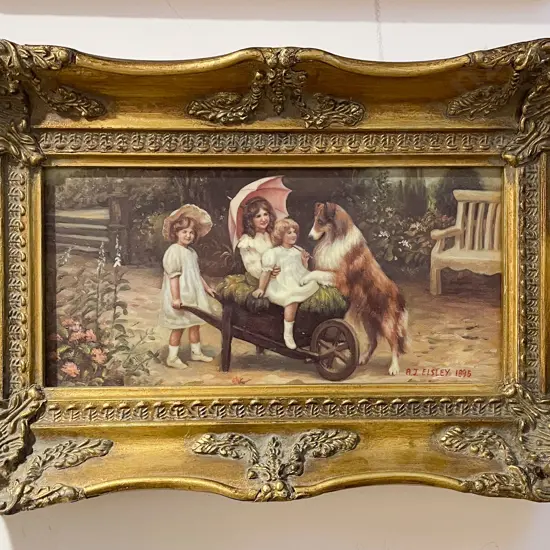 A. J. Elsley - Scene with Children & Dog - Reproduction Print