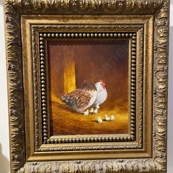 Bev Taylor - Chicken & Chicks - Oil on Board