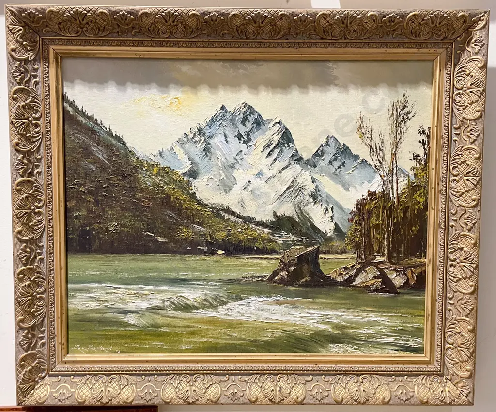 Ron Priestney - River & Mountain Scape - Oil on Board Image 1++