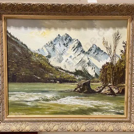 Ron Priestney - River & Mountain Scape - Oil on Board