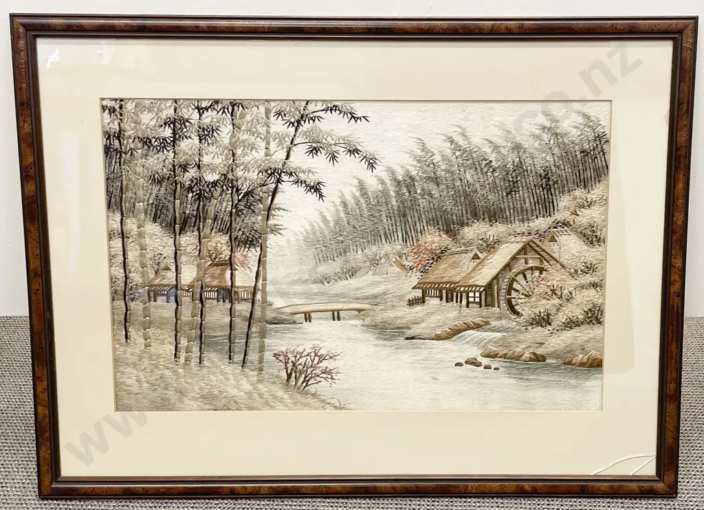 Four Embroidered Silk Works of Traditional River Scenes Image 1++