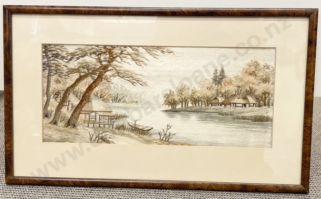 Four Embroidered Silk Works of Traditional River Scenes Image 1++