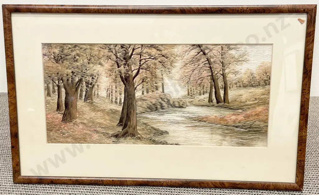 Four Embroidered Silk Works of Traditional River Scenes Image 1++