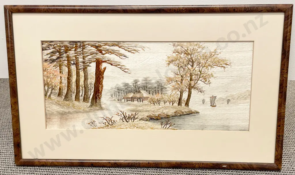 Four Embroidered Silk Works of Traditional River Scenes Image 1++