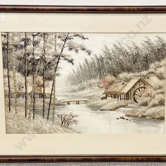 Four Embroidered Silk Works of Traditional River Scenes