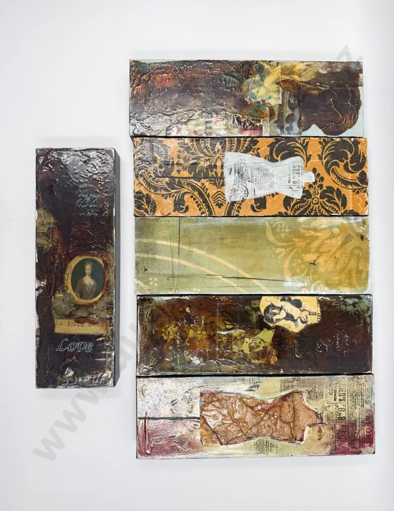 A Set of Six M. Emerson Mixed Media Works on Canvas Image 1++