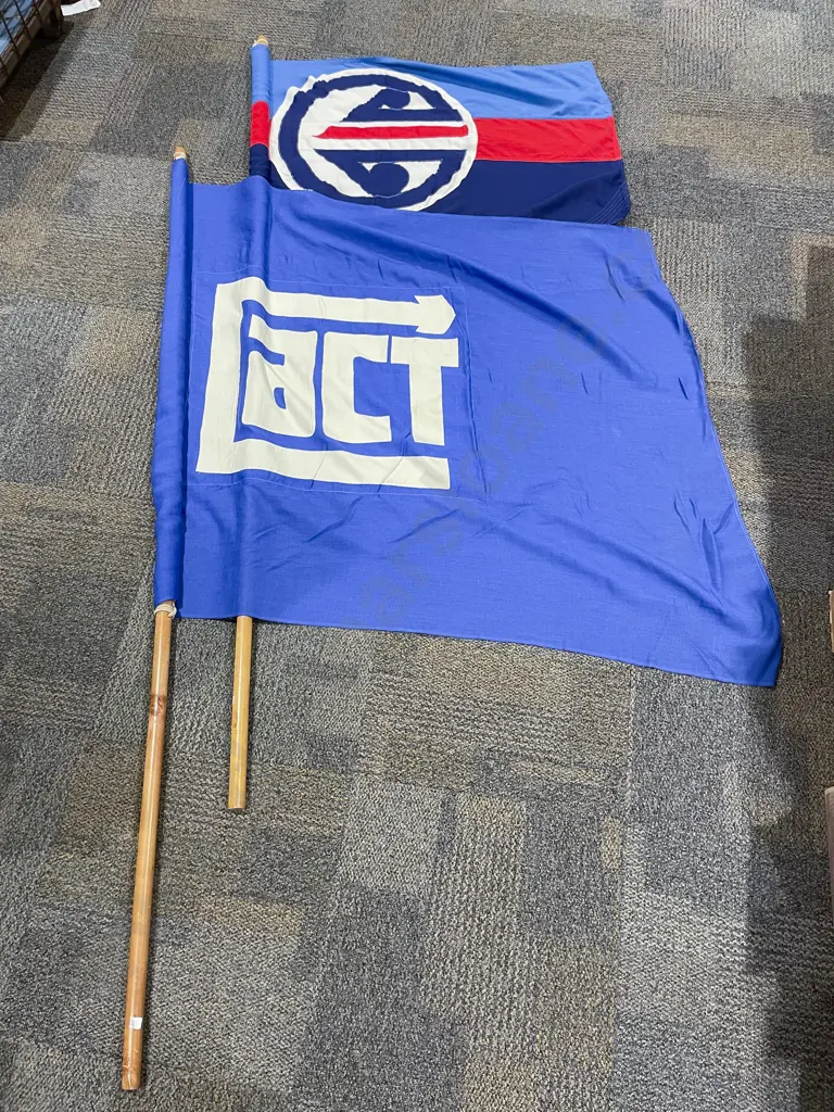 Two Vintage Flags with Flag Poles Image 1++