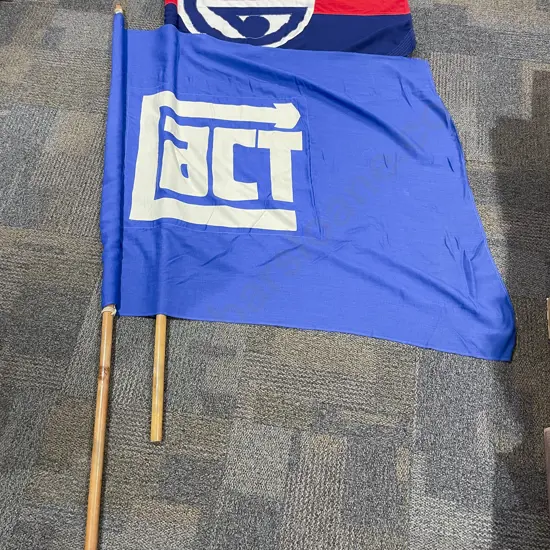 Two Vintage Flags with Flag Poles
