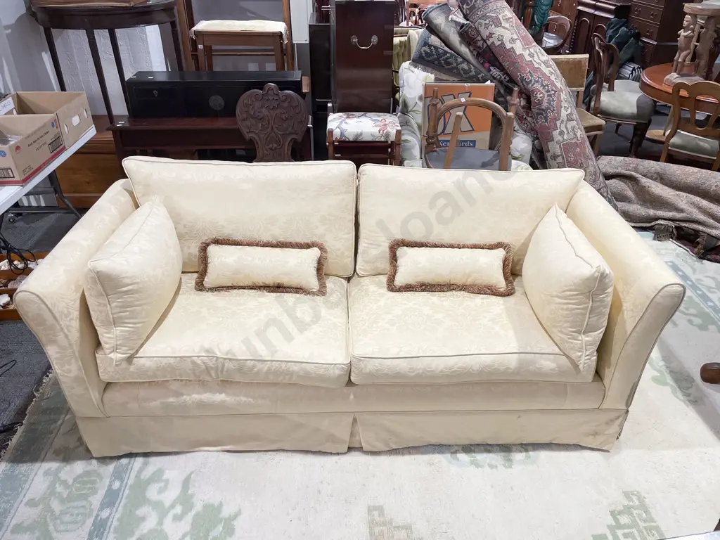 Brocade Upholstered Cushioned Couch Image 1++