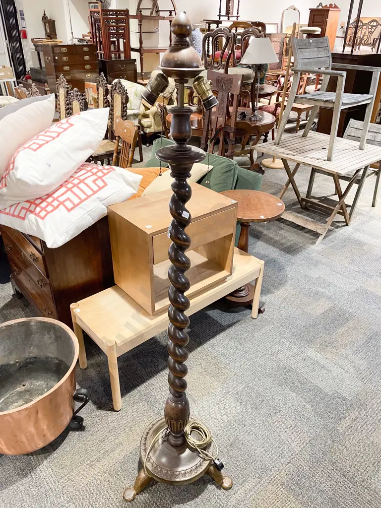 Good Proportion Turned Beachwood Standard Lamp Image 1++