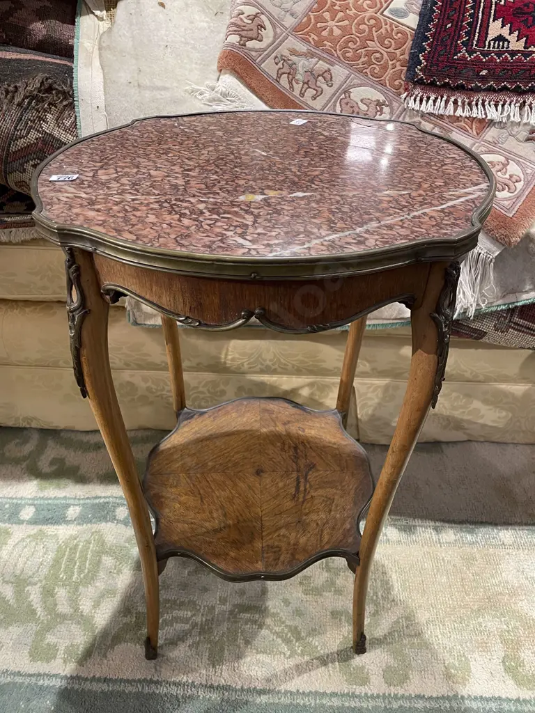 French Kingwood, Ormolu & Rouge Marble Top Occasional Table Image 1++