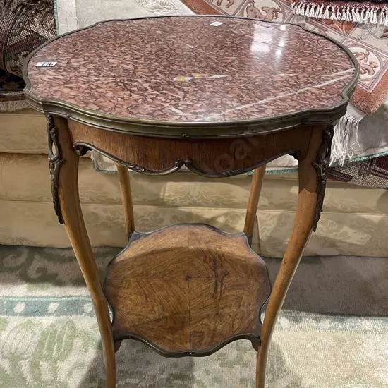 French Kingwood, Ormolu & Rouge Marble Top Occasional Table