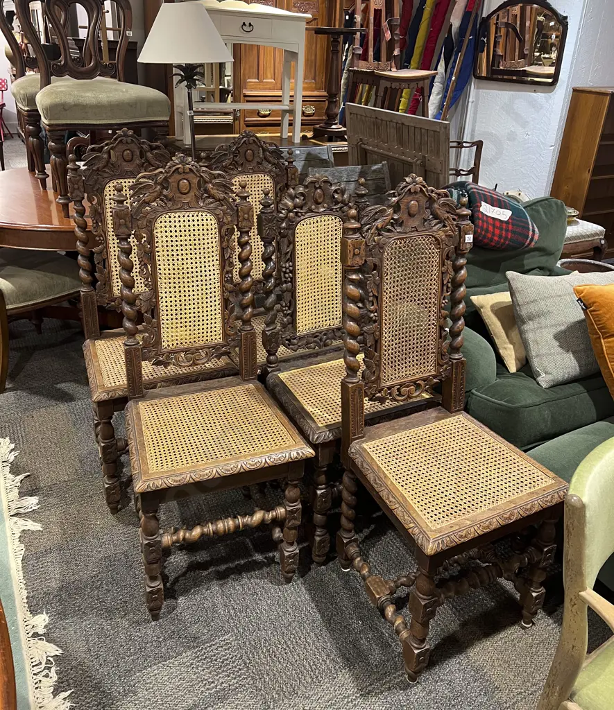 Set of Five Jacobean Style Oak Dining Chairs Image 1++