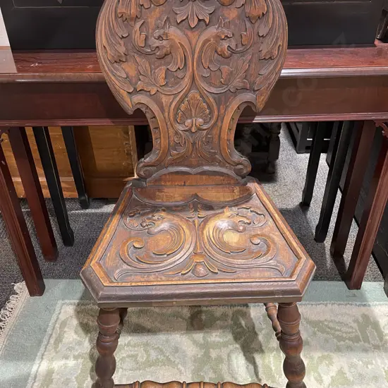 Late Vict. Heavily Carved Hall Chair