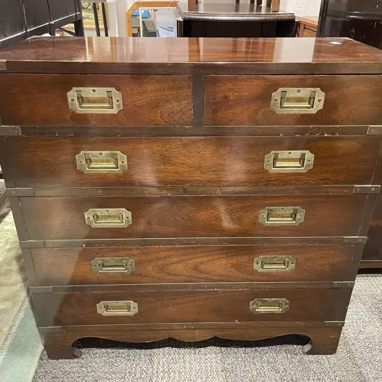 Modern Small Proportion Mahogany Military Chest with Brass Fittings