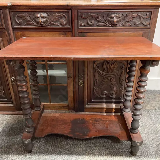 Stained Kauri Rectangular Side Table with Barley Twist Supports
