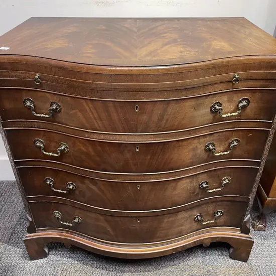 Geo III Style Mahogany Serpentine Four Drawer Chest